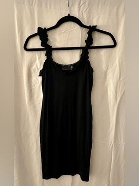 ASOS - Black Mini Dress with Ruffle Shoulder Straps - Petite 00